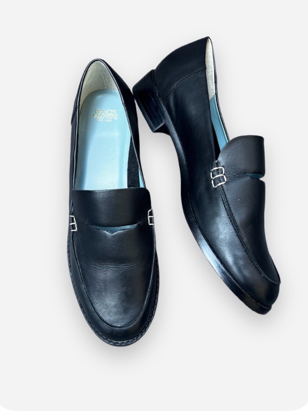 Frances Valentine Leather Penny Loafers Sz 8.5 B Black Classic Preppy Academic